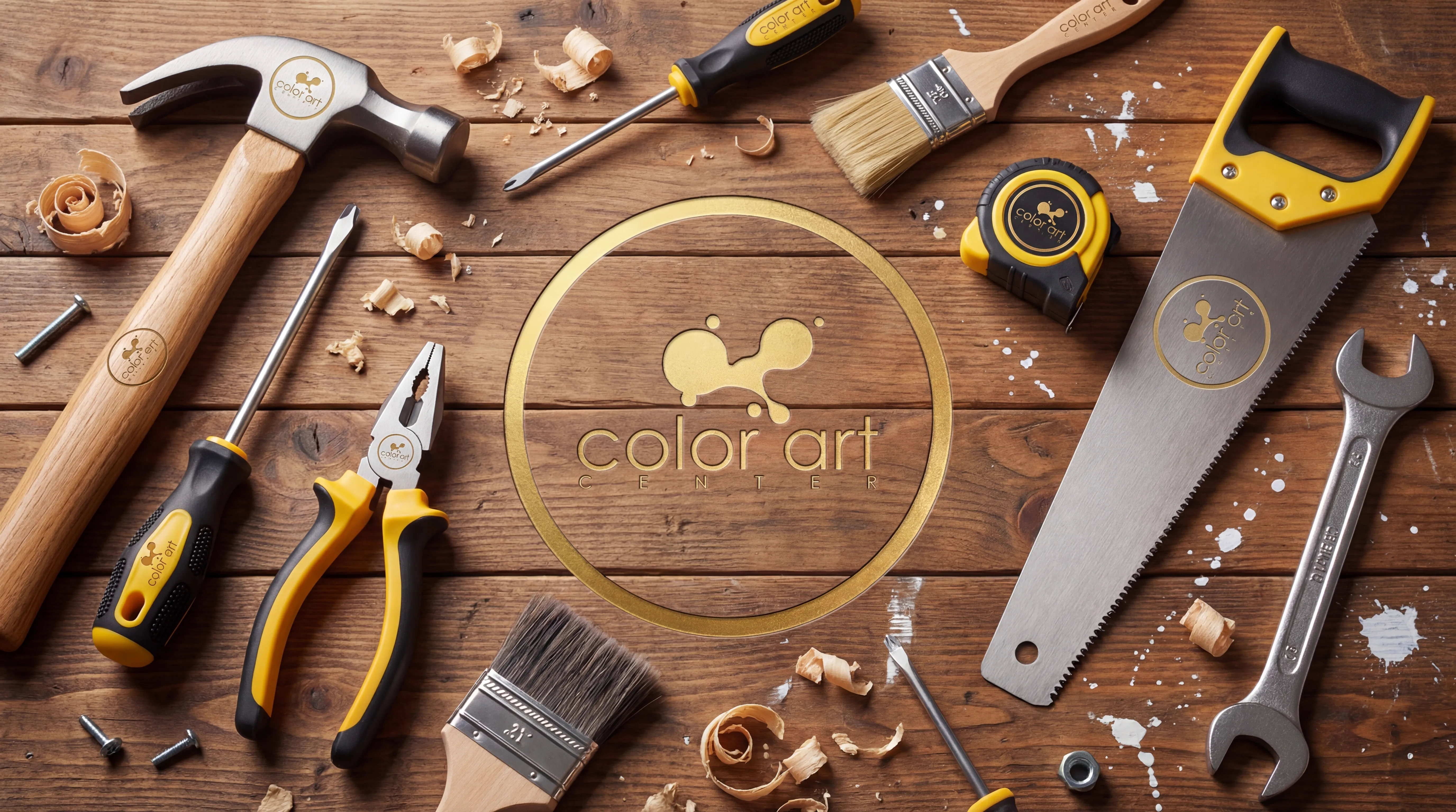 Attrezzi fai da te per tinteggiatura e pittura in evidenza